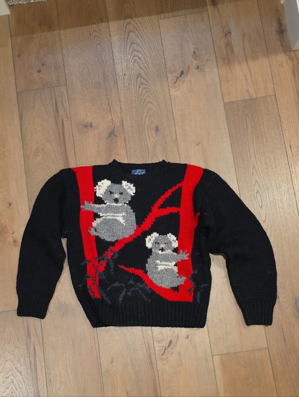 Vintage Woolrich Sweater with Gray Koala and Red Branch Accents